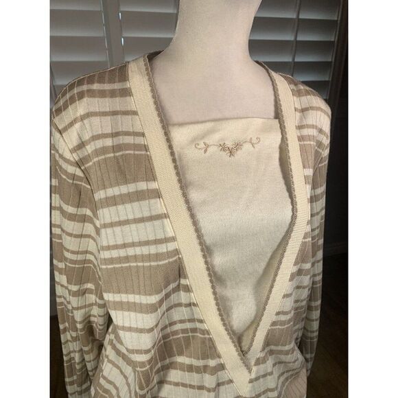 New Vtg Cricket Lane Top Blouse M Ivory/Tan Stripe Swiss Chalet Cottage 80s Sear - Picture 5 of 12